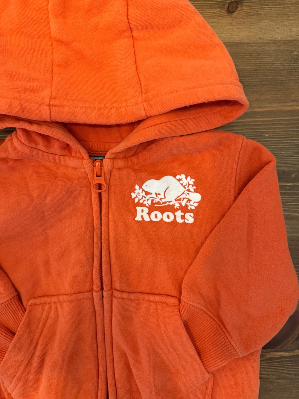 Roots Infant Bright Orange Full‑Zip Hoodie with White Logo (3-6M) - Picture 3 of 4